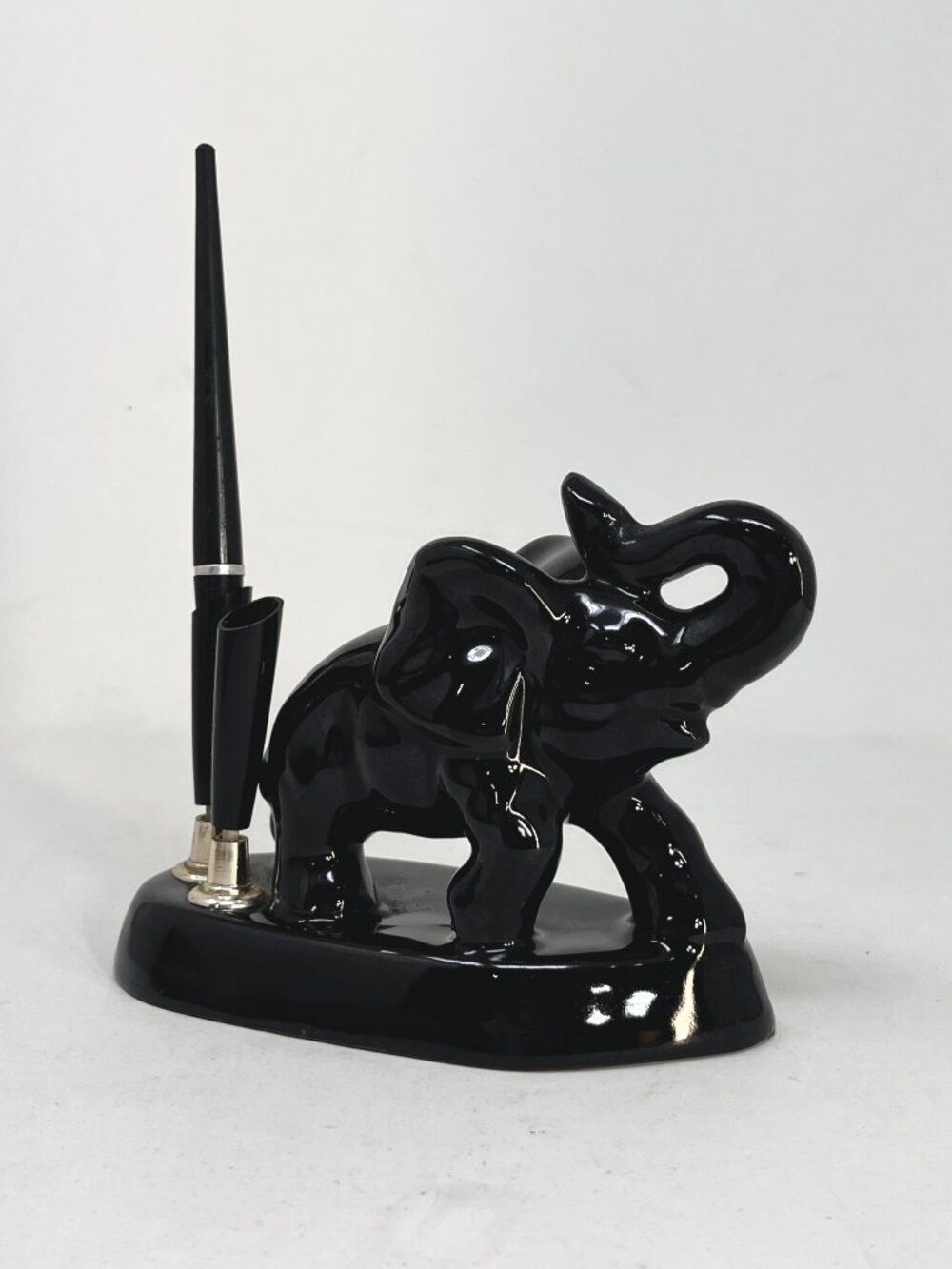 Ceramic Good Luck Elephant Pen Holder Black Glazed, Ceramic 4"T x 6"W x 2.5"W Vi